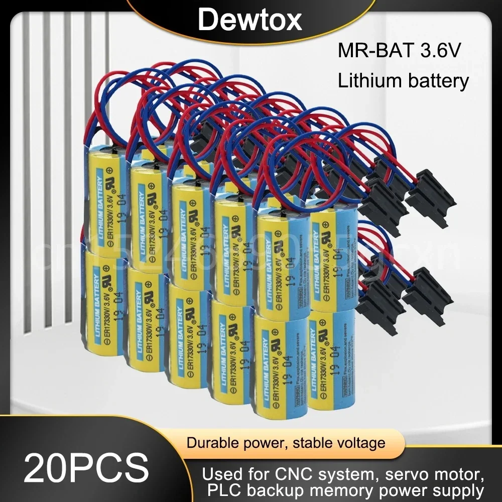 20pcs New Original for Mitsubishi ER17330V MR-BAT CNC 3.6V 1700mah PLC Lithium Battery Batteries with Plug