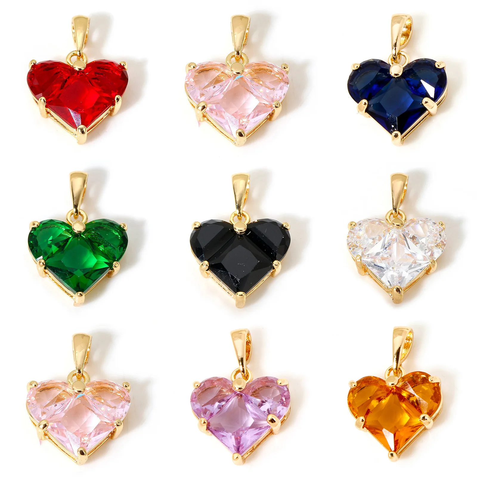 1 Piece Copper Charms Gold Color Sweet Colorful Heart Cubic Zirconia Valentine's Day Pendants For DIY Jewelry Making 20mm x 14mm