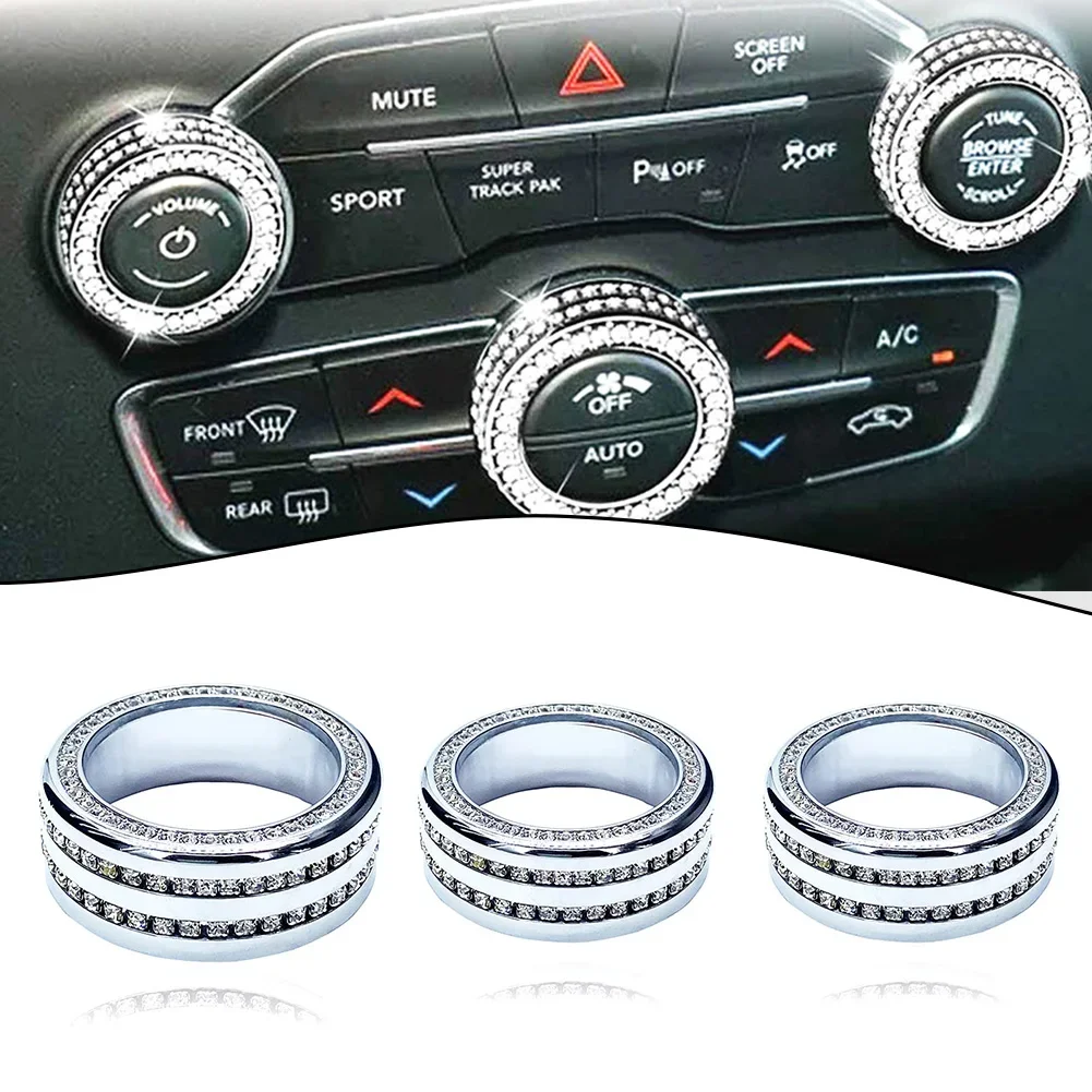 

3pcs Car Air Conditioner Volume Adjustment Knob Button Cover Bling Decoration Accessories For Dodge For Challenger For Charger