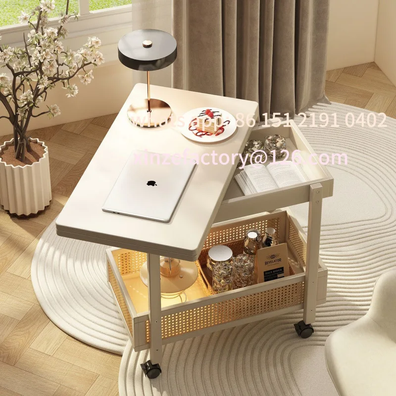

Customizable mobile coffee table foldable table small apartment living room household dual-purpose solid wood medieval cart