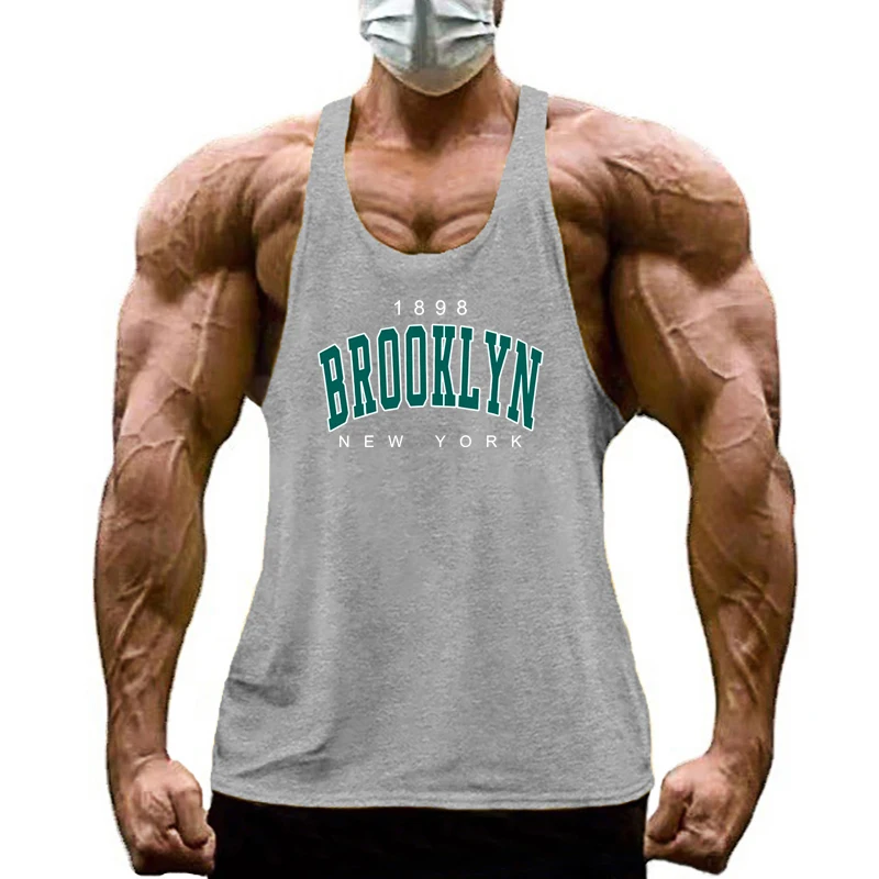 1898 Brooklyn New York Print Sport Vests Gym Bodybuilding Cotton Breathable Tank Top Men Fitness Muscle Sleeveless Y-back Shirt - view 6