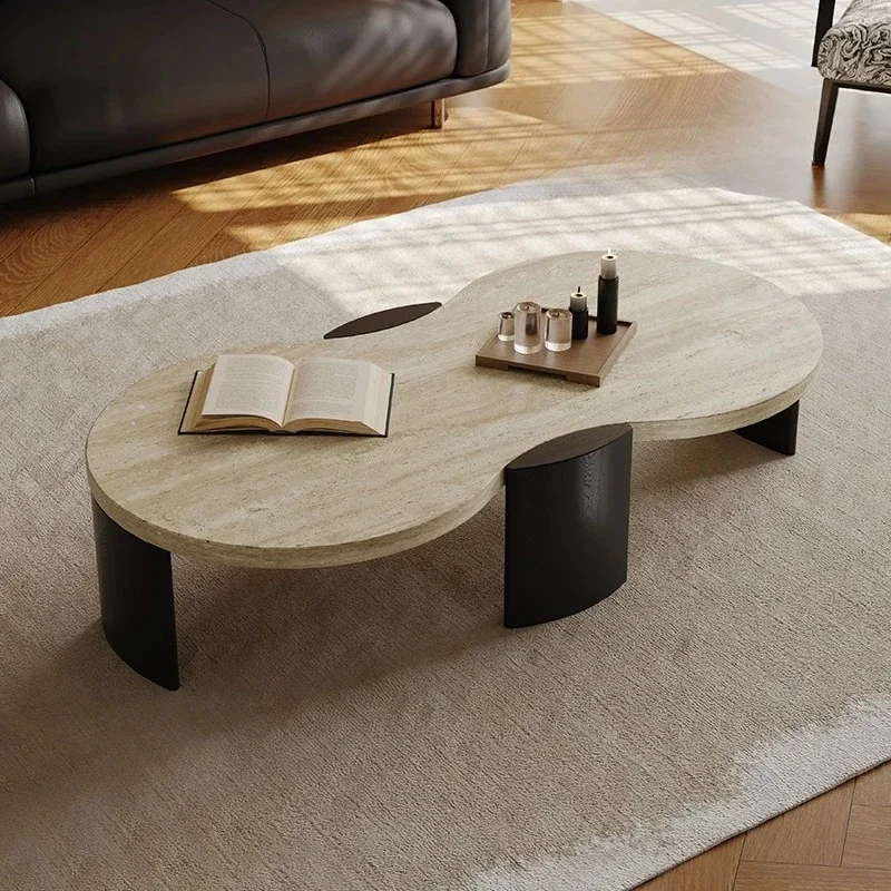 French Retro Style Special-Shaped Gourd Solid Wood Natural Cave Stone Coffee Table Living Room High Sense