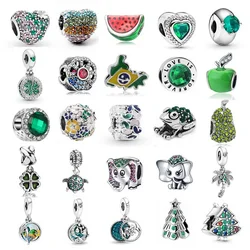 2026 New Green Color Cute Elephant Frog Apple Watermelon Fruit Flower Clover Beads for  Women's Bracelet Jewelry Gift