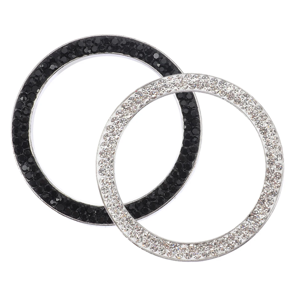 

2pcs Push Button Cover Rhinestone Engine Start Decoration Ring Zinc Alloy Durable Shiny Car Accessories Interior Aesthetic Auto