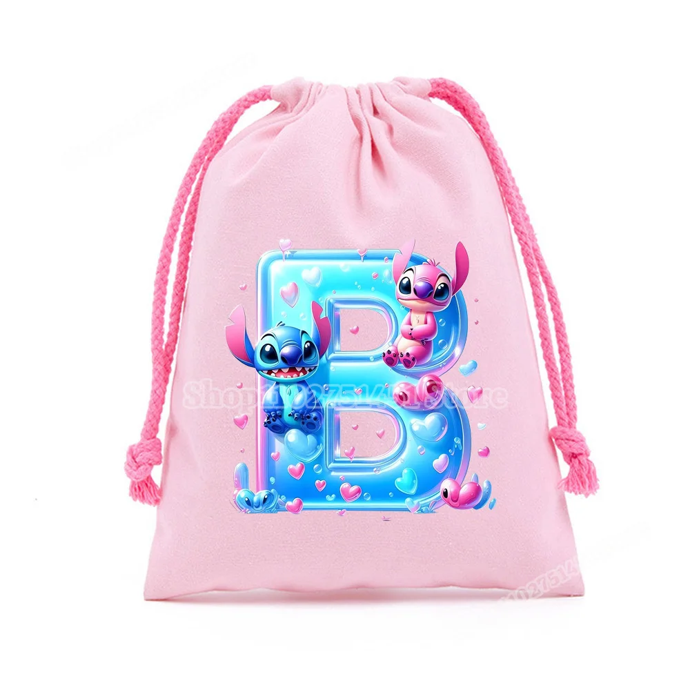 Disney Stitch Lettre A-Z Imprimer proximité wstring Sacs pour Enfants Bol Piazza Chaîne Poudres De Rangement Rose Poudres ixFaveur Cadeau Sac Coton