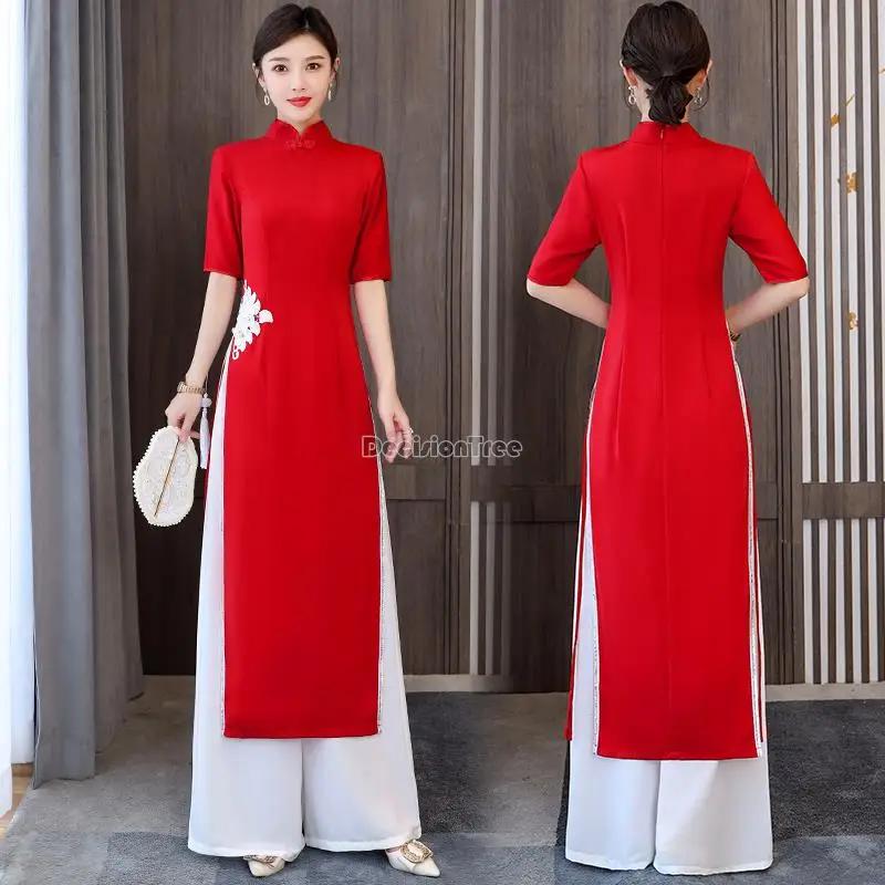 2024 chinese vinatge style dress oriental women long skirt cheongsam classical qipao ao dai traditional dress 5XL red dress