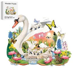 Swan Wooden Jigsaw Puzzles Art for Adults, Unique Shaped Pieces Stress Relieve Toys, DIY Leisure Game for Family, Home Decor