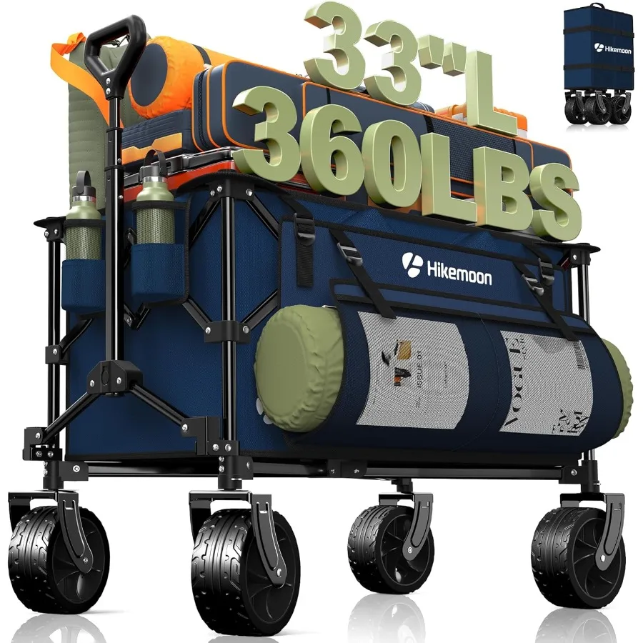 

150L Collapsible Wagons Carts Foldable 360LBS Heavy Duty Folding Beach Cart with Big All-Terrain Wheels Portable Utility Wagon