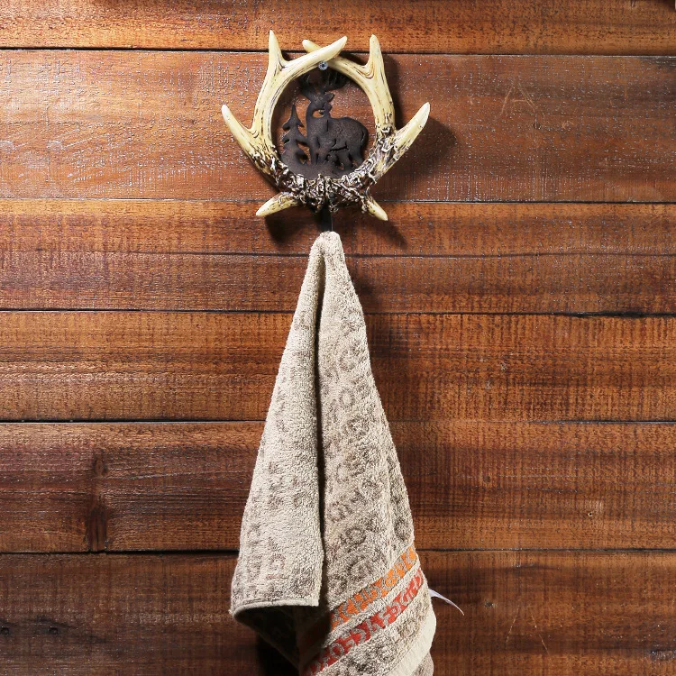 MGT-Deer Antler Wall Hook, Bathroom Wall Mount, Home Decoration, Statue Hook, European and American