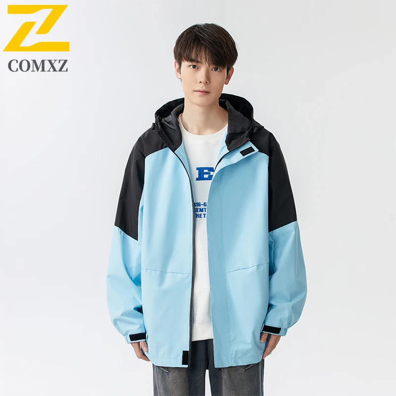 

Men Charge Jacket 2025 Splicing Color Contrast Trendy Versatile Windproof Breathable Hooded Jacket Outdoor Camping Travel Jacket