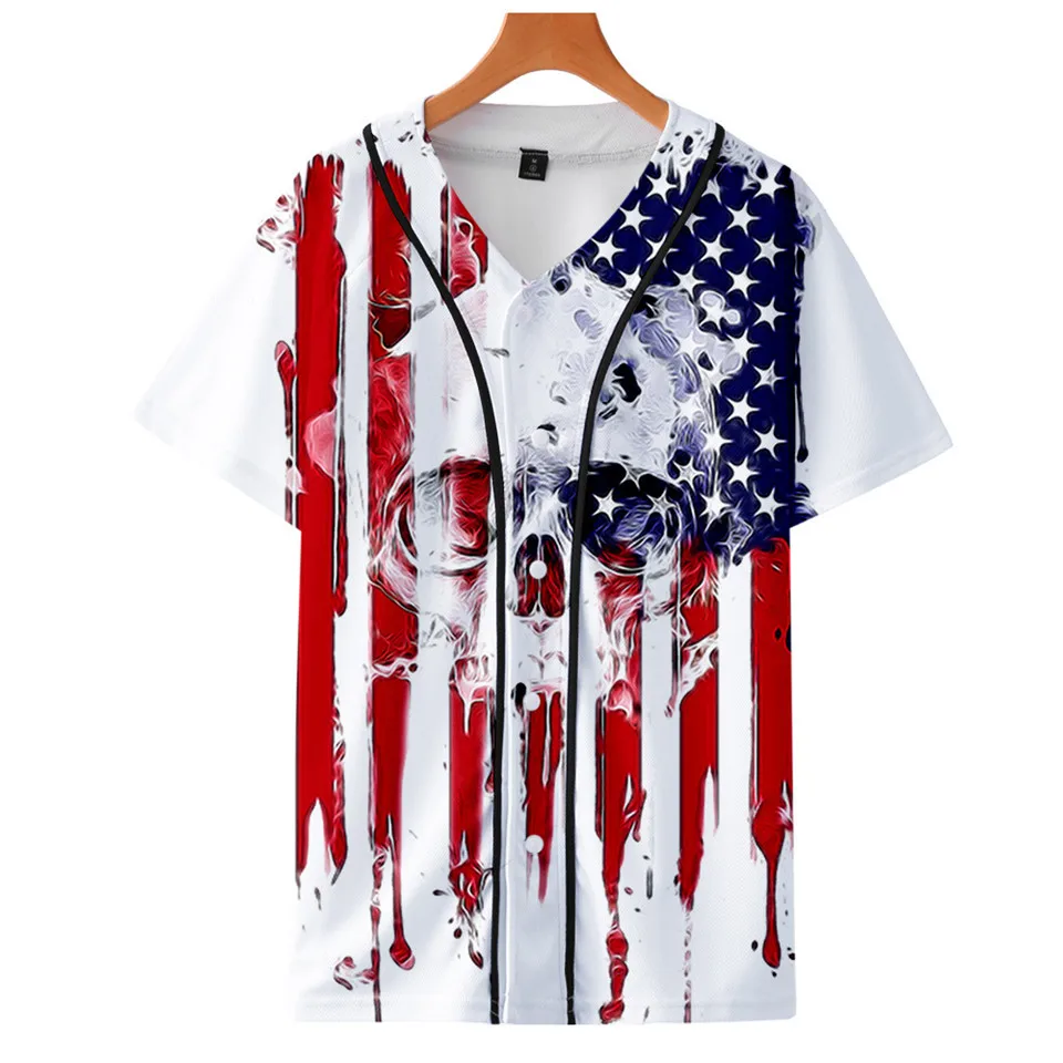 Camiseta de béisbol con bandera nacional de EE. UU., camisetas de Hip Hop, camiseta informal 3D, ropa de calle Harajuku, ropa de marca