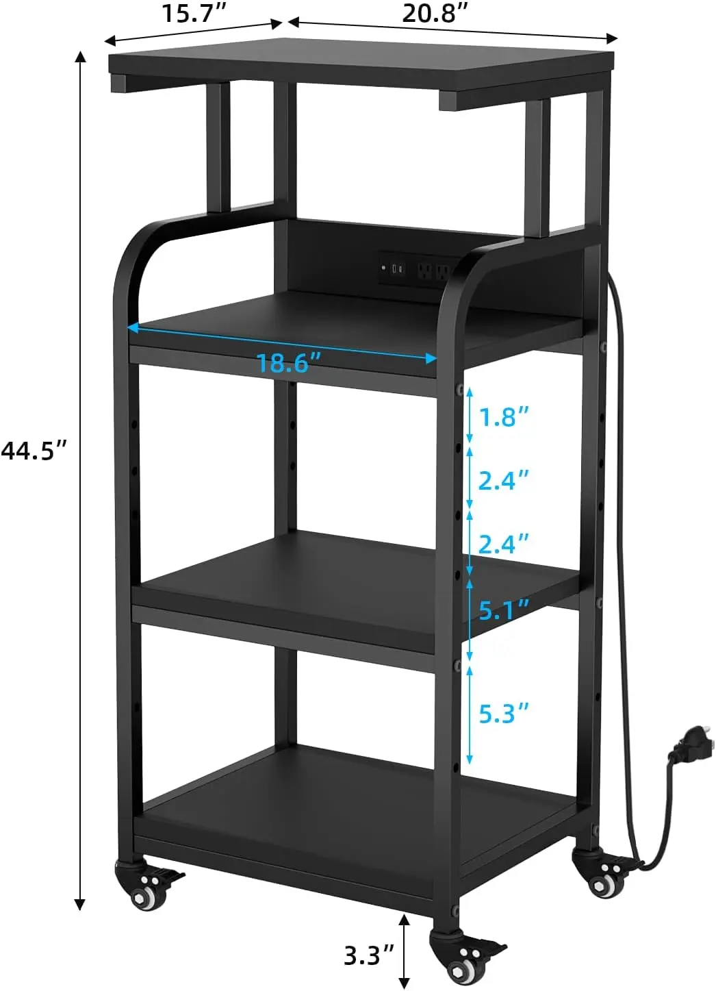4-Tier Tall Printer Stand with Power Outlet and 4 Lockable Wheels