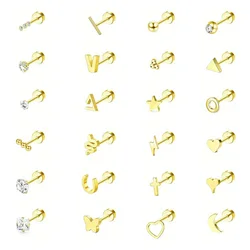 Drperfect 1Pc CZ Stud Earrings for Women Men Stainless Steel Tiny Cartilage Star Moon Heart Elegant Cartilage Piercing Jewelry