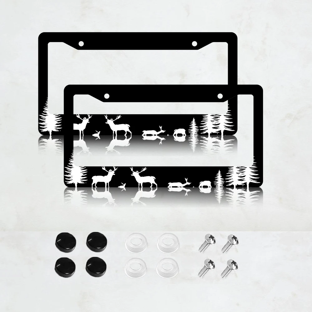 

2PC 2-Hole License Plate Frame, Black Aluminum, 6x12 Inches, with Screws, USA Canada Mexico Standard Size, Novelty Car Decor