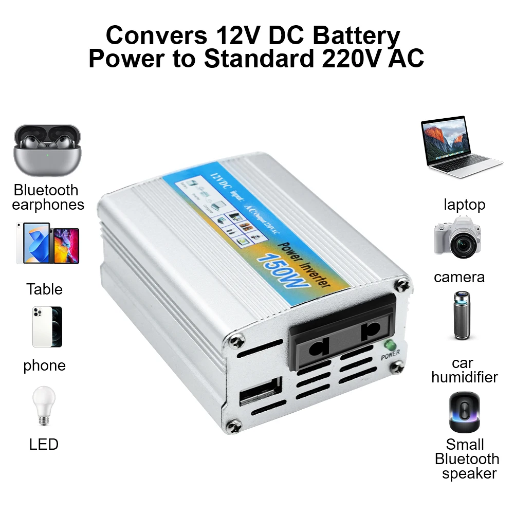 سيارة RV شاحنة مقطورة عاكس الطاقة تحويل USB مشبك بطارية متعدد الوظائف 12 فولت محول جهد 150 واط شنت العاكس #6