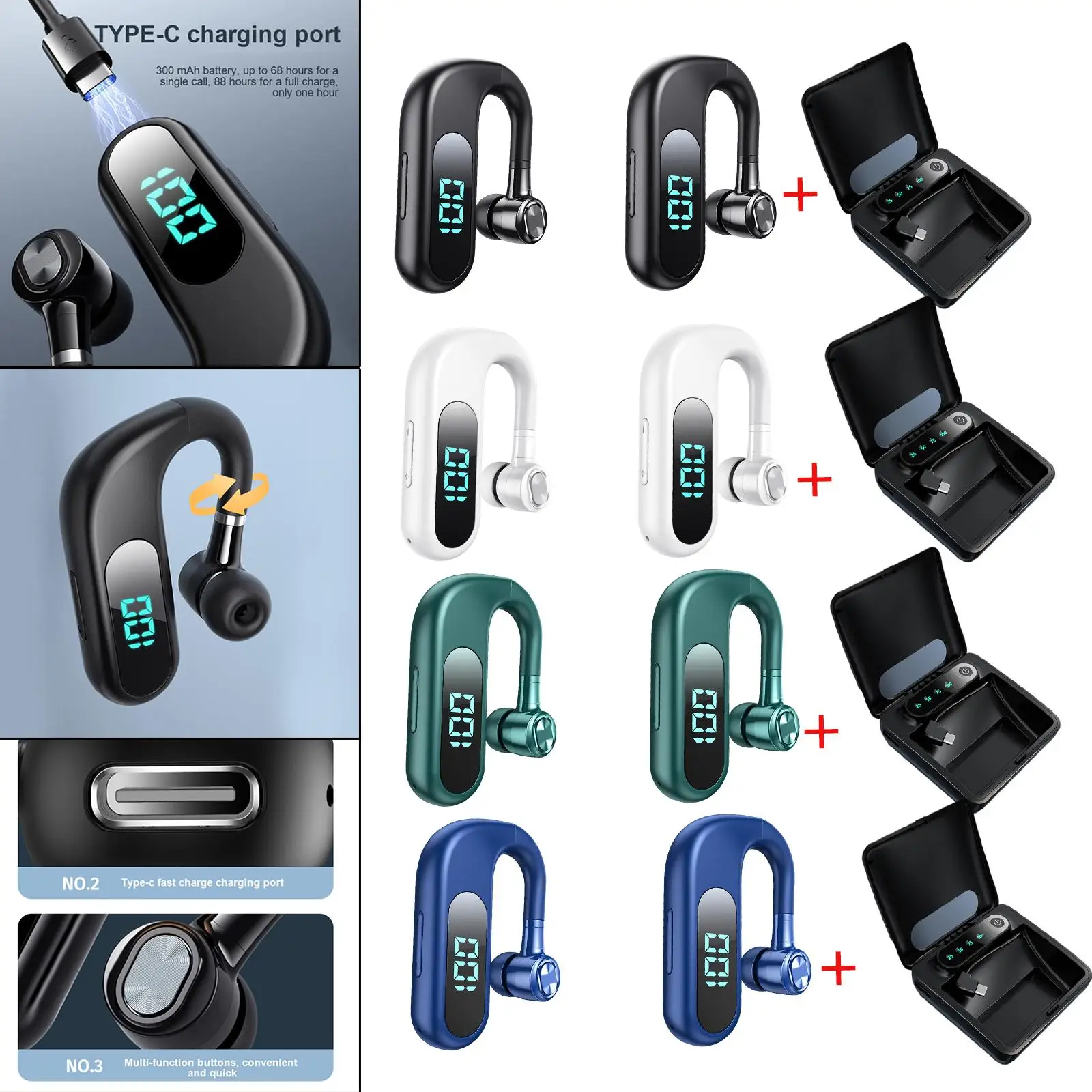 سماعة بلوتوث لاسلكية 5.2 مع ميكروفون قابل للتعديل 270 °   يدوي