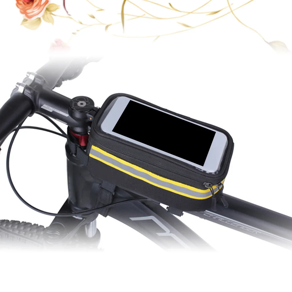 Waterproof Saddle Bag Bike Handlebar Yellow L Cycling Accessories Easy Install GPS Operation PVC Panel Headphone
