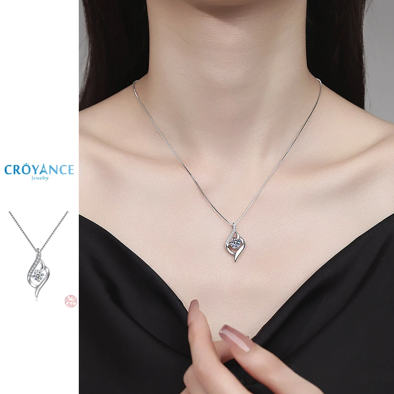 

925 Sterling Silver Jewelry Elegant Feather Zircon Pendant Necklace For Women Fashion Exquisite Symbol Rhinestone CZ Choker Gift