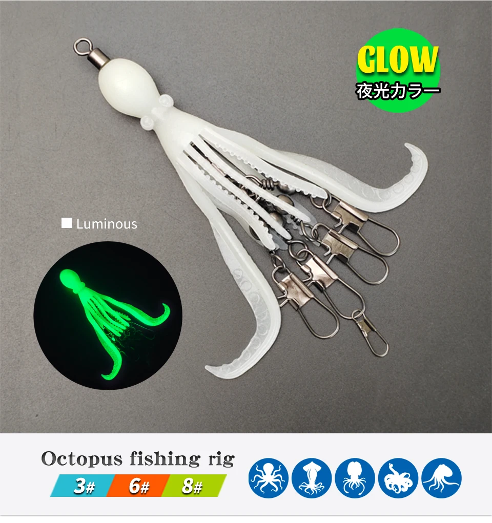 2 stücke Silikon Octopus Köder Angeln Stecker Pin Set Tintenfisch Jig Haken Wirbel Lager Roll Wirbel Solide Ring Tackle für angeln – Detail 8