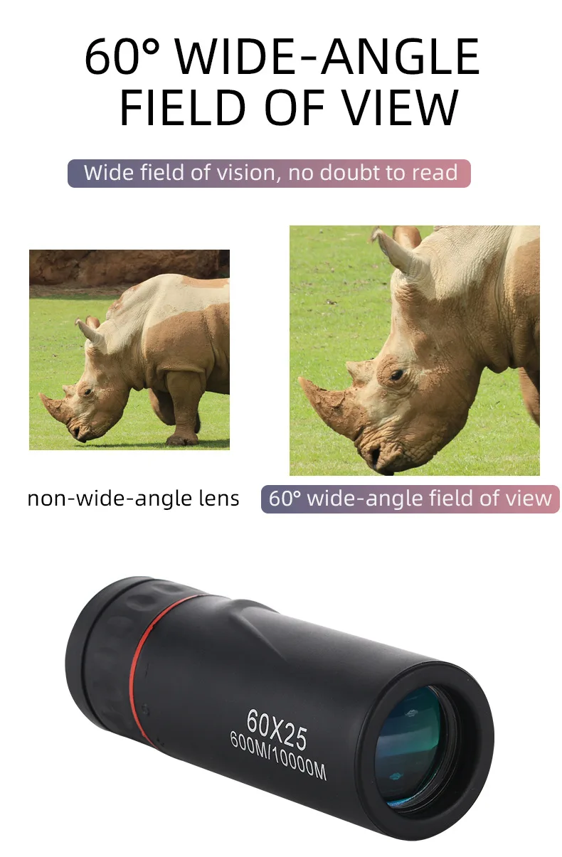 60X25/100X25 Optical Zoom Field Telescopes Clear View Red Film Hunting HD Binoculars Adjustable Focal Length