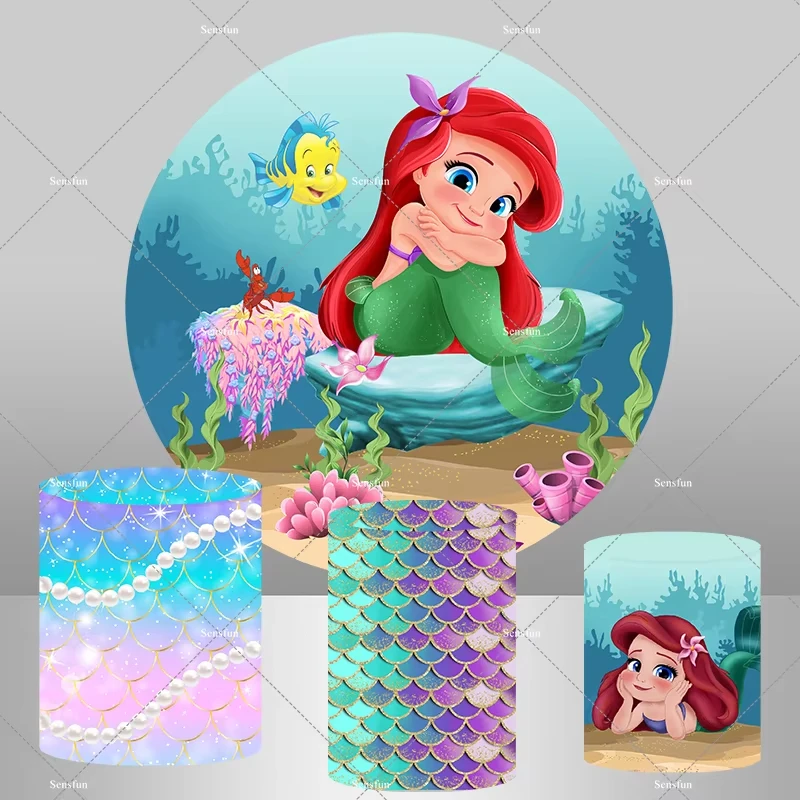 

Под морем Русалочка круглый фон чехол на цилиндр принцесса ребенок девочка детский душ день рождения индивидуальный фон