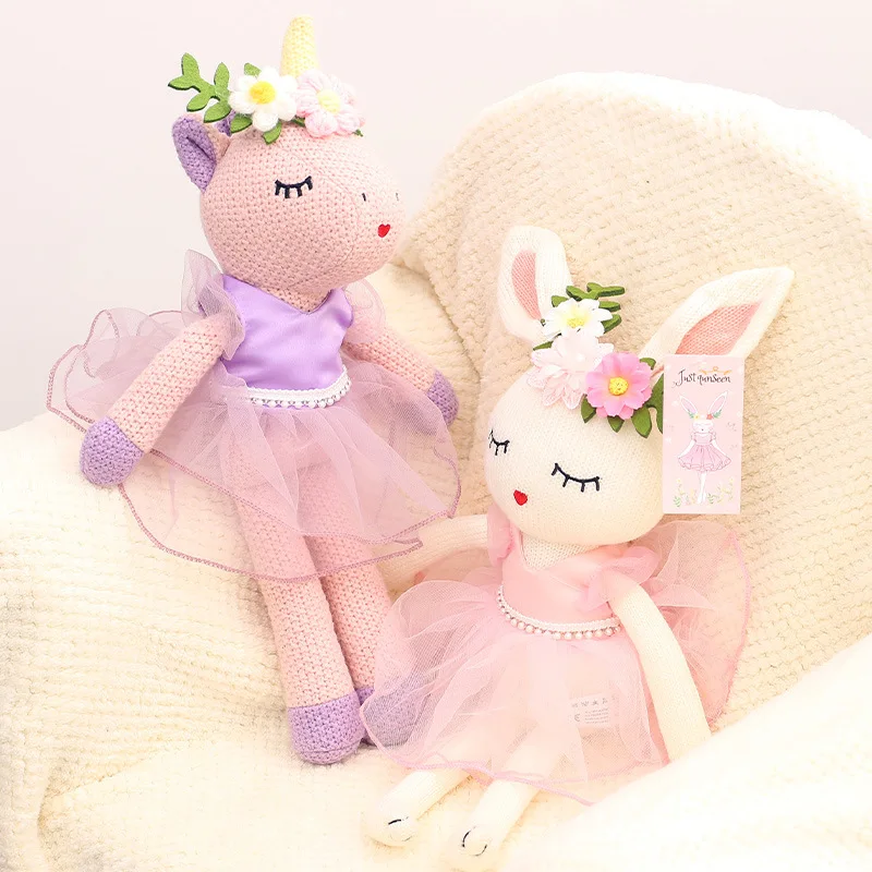 new cute soft Knitted Unicorn Knitted Rabbit Doll Soothing Doll Cloth Doll Girl Playing Home Holiday Gift Children's Toy