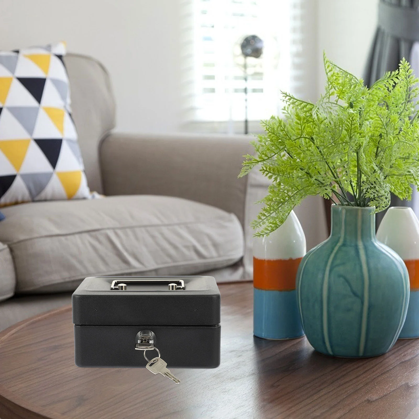 Storage Box with Lock Security Cabinet Iron Case Portable Credential File Protection Small Holder