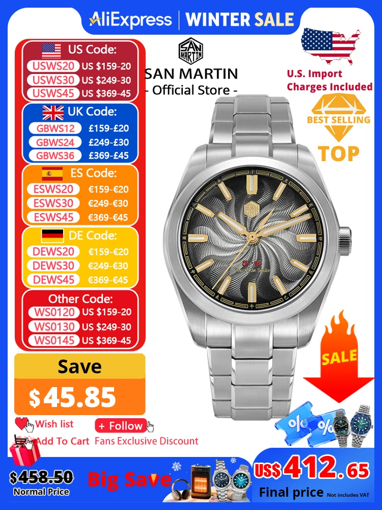 

San Martin 2025 Guilloche Dial Snake Year Limited 39mm Miyota 90S5 Clear Caseback Men Automatic Mechanical Watch Luminous SN0144