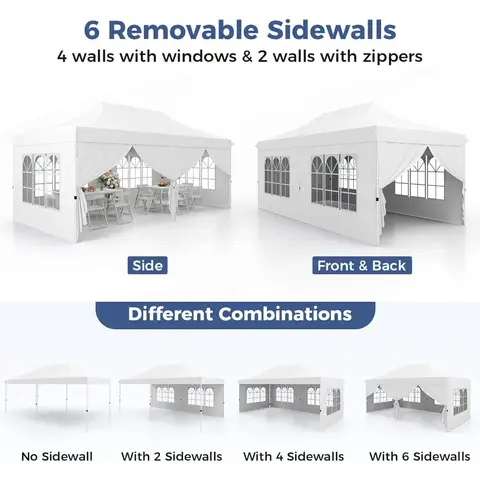 10x20 Ft Pop Up Canopy, UPF 50+ Portable Outdoor Canopy Tent with with 6 Removable Sidewalls, 6 Sandbags, 2 Zippered Door, Wind