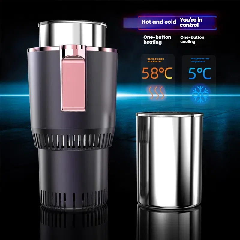 Taza portátil para automóvil con enfriamiento y calefacción rápidos con un solo clic: pantalla inteligente de temperatura, taza calefactora para automóvil y caldera de agua