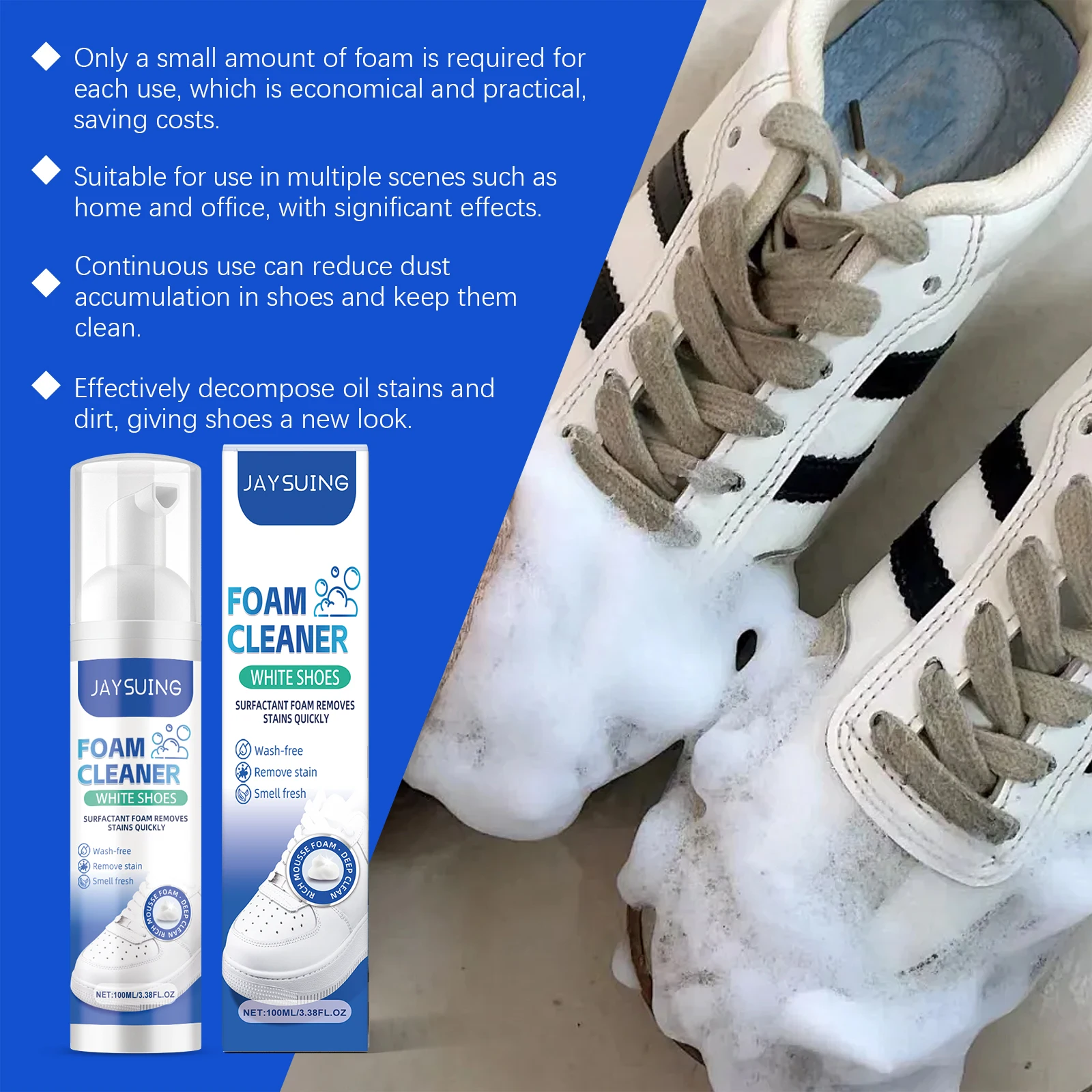 No Rinse White Shoe Foam Dissolve Tough Dirt Whiten Efficient Vamp Clean For Leather Canvas Household Sports Shoe Clean Supplies
