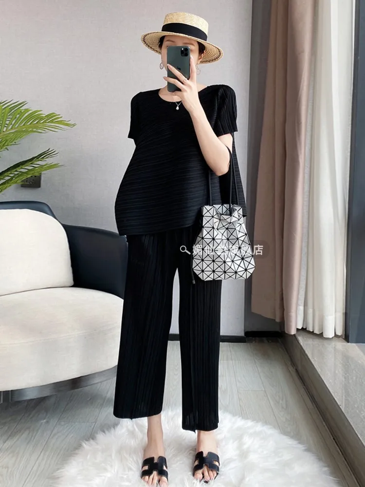 

Women's 2-piece High-quality Summer Casual Versatile Retro Simple Short Sleeved Pants Set Conjuntos Mujer Dos Piezas De Vestir