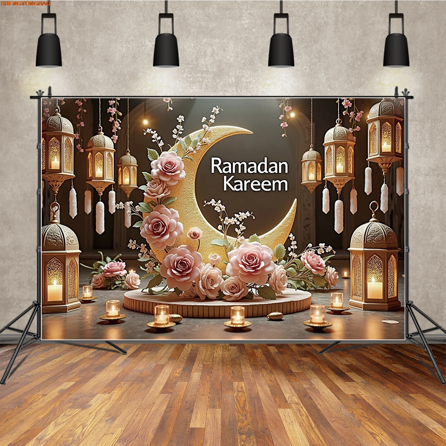 

Ramadan Decoration Photography Backdrop Candle Moon Lantern islam Background Banner Studio Photo Celebration