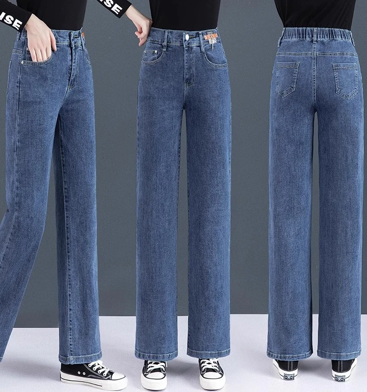 

Джинсы женские с высокой талией, свободные, прямые, широкие штанины, из хлопкового стрейч-денима, весна-осень-зима, новинка...