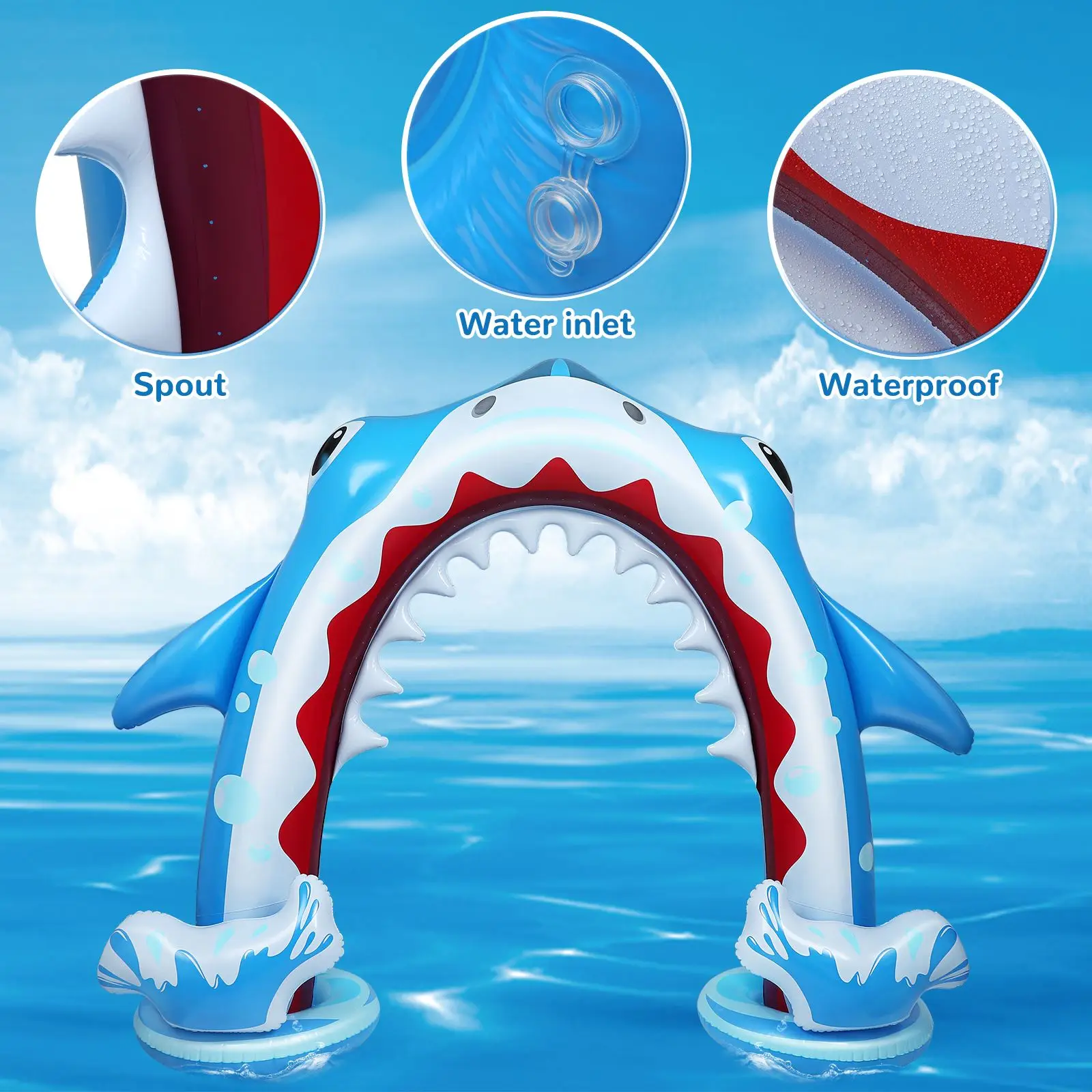 Nadmuchiwany zraszacz rekina dla dzieci lato na świeżym powietrzu zabawa w wodzie zraszacze rekina Arch Rainbow zraszacz nadmuchaj zraszacz ogrodowy