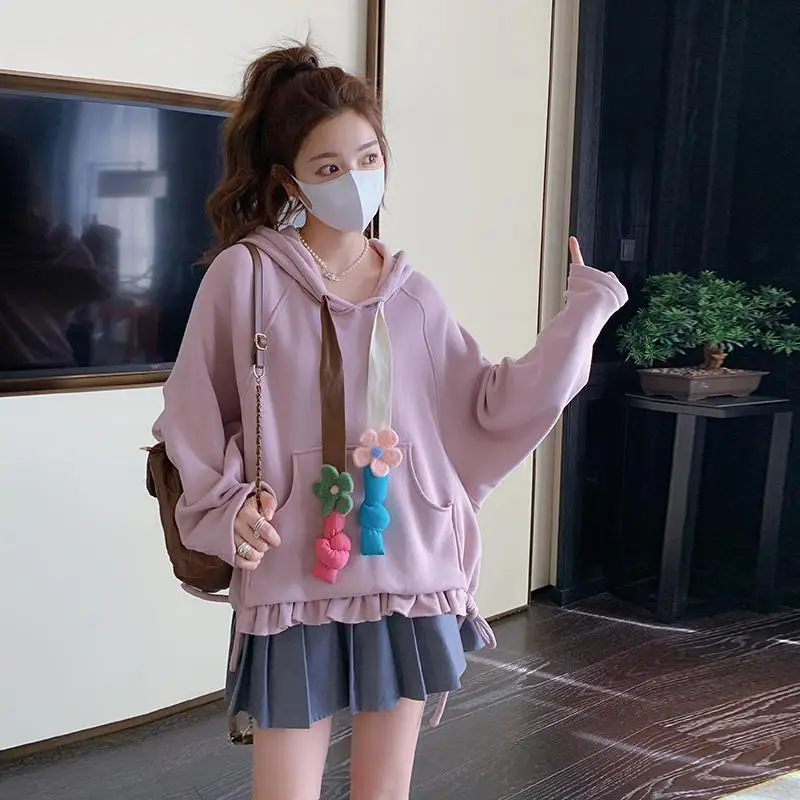 

DAYIFUN-Female Short Hooded Sweatshirts Large Size Hoodies Pink and Purple Design Spring Tops Autumn Women's Clothing 2025