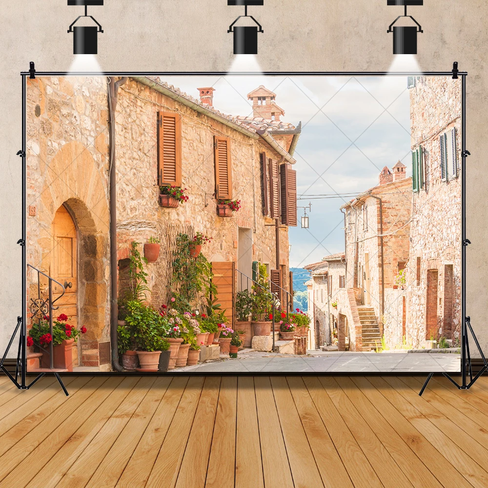 European Town Street Scene Theme Backdrop Custom Home Wall Mural Retro Architectural Style Decorative Photography Background