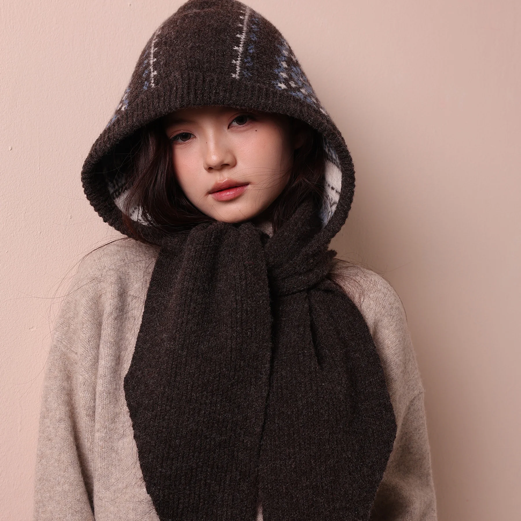 2026 Women's Fair Isle Knit Balaclava Hat Scarf 2 in 1 Autumn Winter Warm Neck Gaiter Fashion Layering Outerwear
