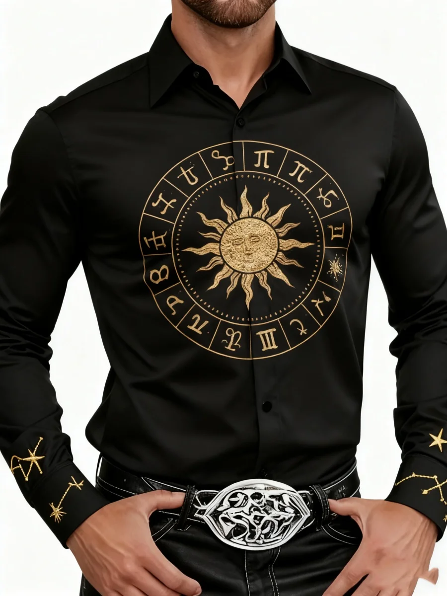 

New 12 Zodiac Signs Long-Sleeve Shirt, stylish collared top, versatile, casual, and comfortable. Fast shipping.