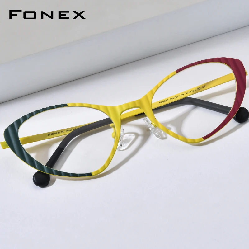 FONEX Titanium Glasses Frame Women New Fashion Brand Design Cat Eye Eyeglasses Ultralight High-end Quaity Cateye Eyewear 85850