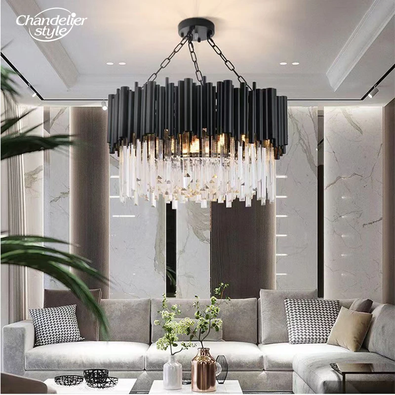 

Modern Black Chandeliers Luxury LED Crystal Hanging Lamps for Ceiling Living Room Bedroom Dining Room Pendant Lights