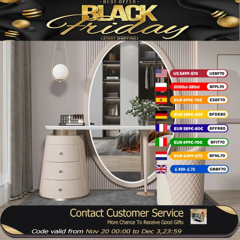 

White High End Dressing Table Solid Wood Mirror American Luxury Dressing Table Cabinet Large Tocador Mueble Maquillaje Decor