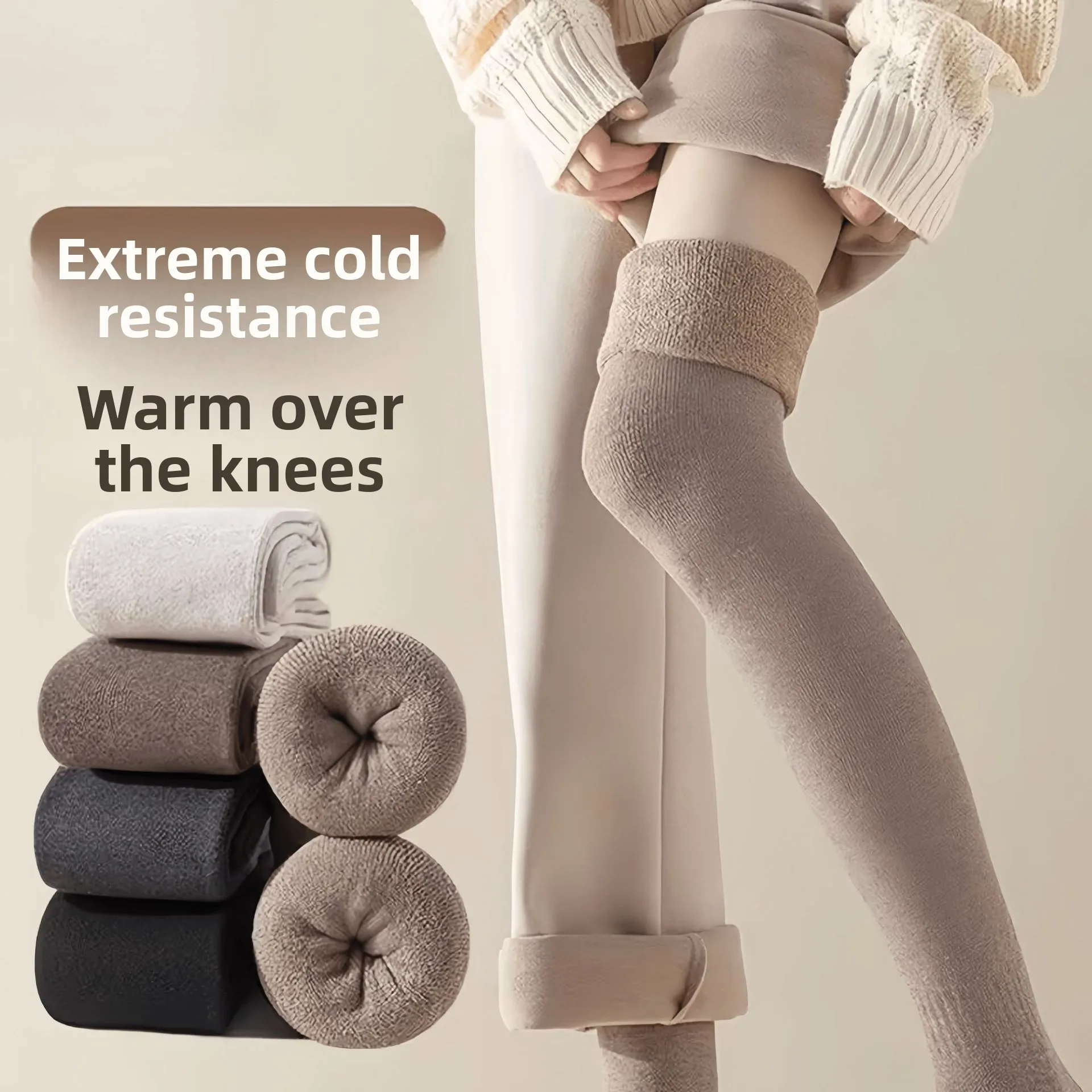 2 Paar Kniestrümpfe für Damen, Winter, dick, warm, mit Fleece gefüttert, über Kniestrümpfe, lange Socken