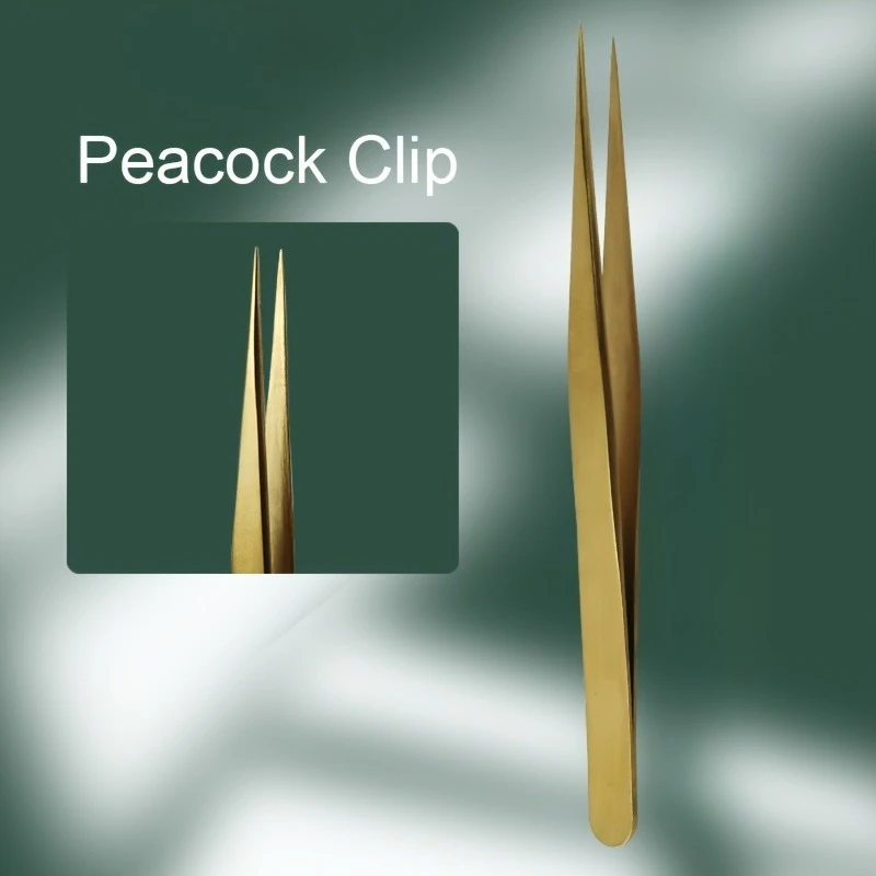 Stainless Steel Eyelash Grafting Tweezers High Precision Lash ClipTransplant Eyebrow Tools for Beginners Golden Laser