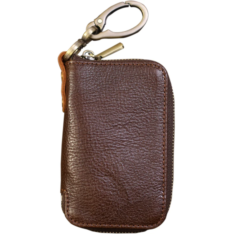 Luksusowy, wysokiej jakości, oryginalny skórzany męski uchwyt na klucze Organizer Etui Portfel Retro Housekeeper Etui na klucze Męska torba na klucze z zamkiem błyskawicznym w talii — zdjęcie 2