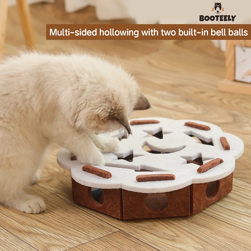 

Booteely Cat Puzzle Toy Felt Puzzle Box Cat Exercise Toy with Ball Indoor Sports Entertainment Hunting Cat Toys for Indoor Cats