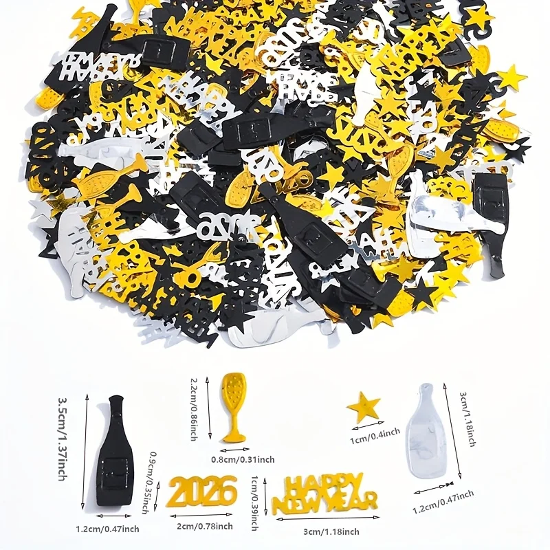 300 قطعة من قصاصات الورق اللامعة الذهبية والأسود 2026 زينة حفلات ليلة رأس السنة الجديدة مع مرقمة 2022، قطع رأس السنة الجديدة السعيدة