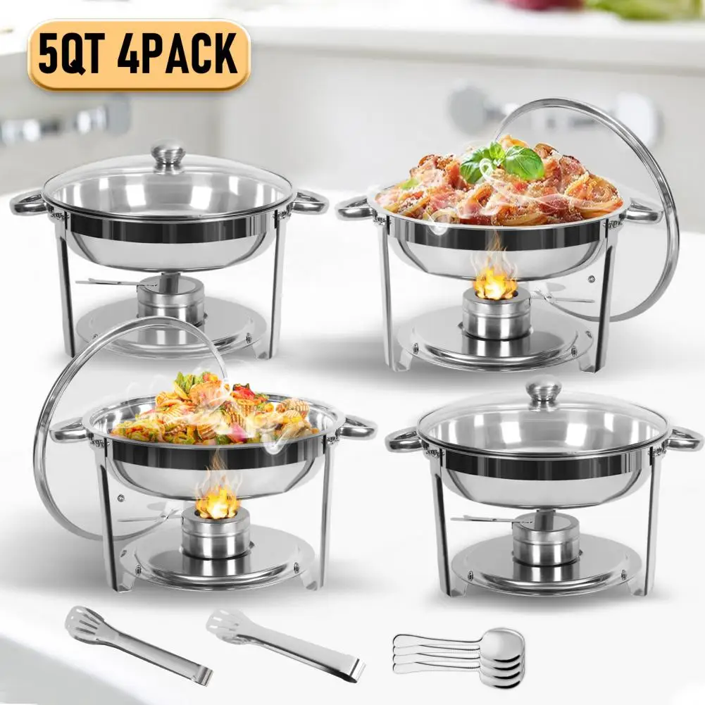 

4Pcs Stoves, 4Pcs Scoops and 2Pcs Tongs，Stainless Steel Chafing and Buffet Warmers Set with Visible Lid