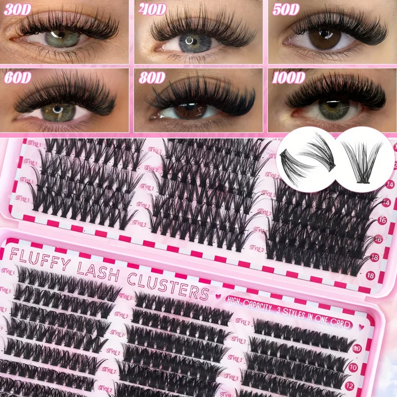 ชุดต่อขนตาปลอม/ชุดต่อขนตาปลอมแบบธรรมชาติและหนา, ขนตาปลอม, ชุดต่อขนตาแบบกลุ่ม DIY (ชุด 30406080100D)