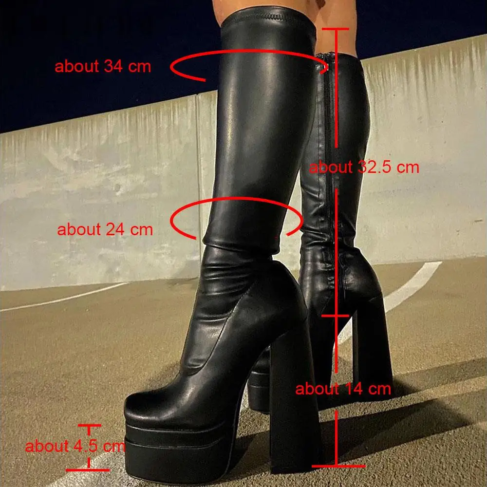 RIBETRINI Brand Design Knee High Women Boots zip high heels Double Platform Shoes casual office Sexy Luxury Elegant Cool Boots